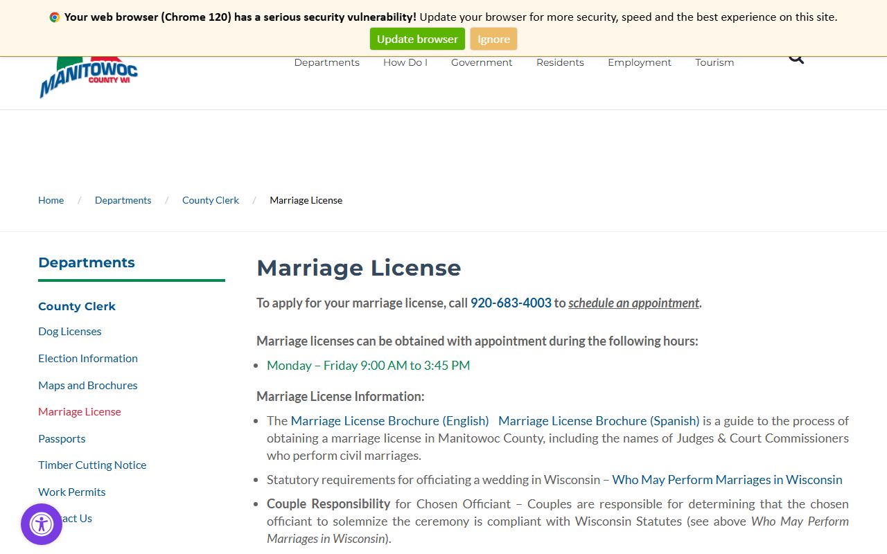 Manitowoc marriage records county clerk page