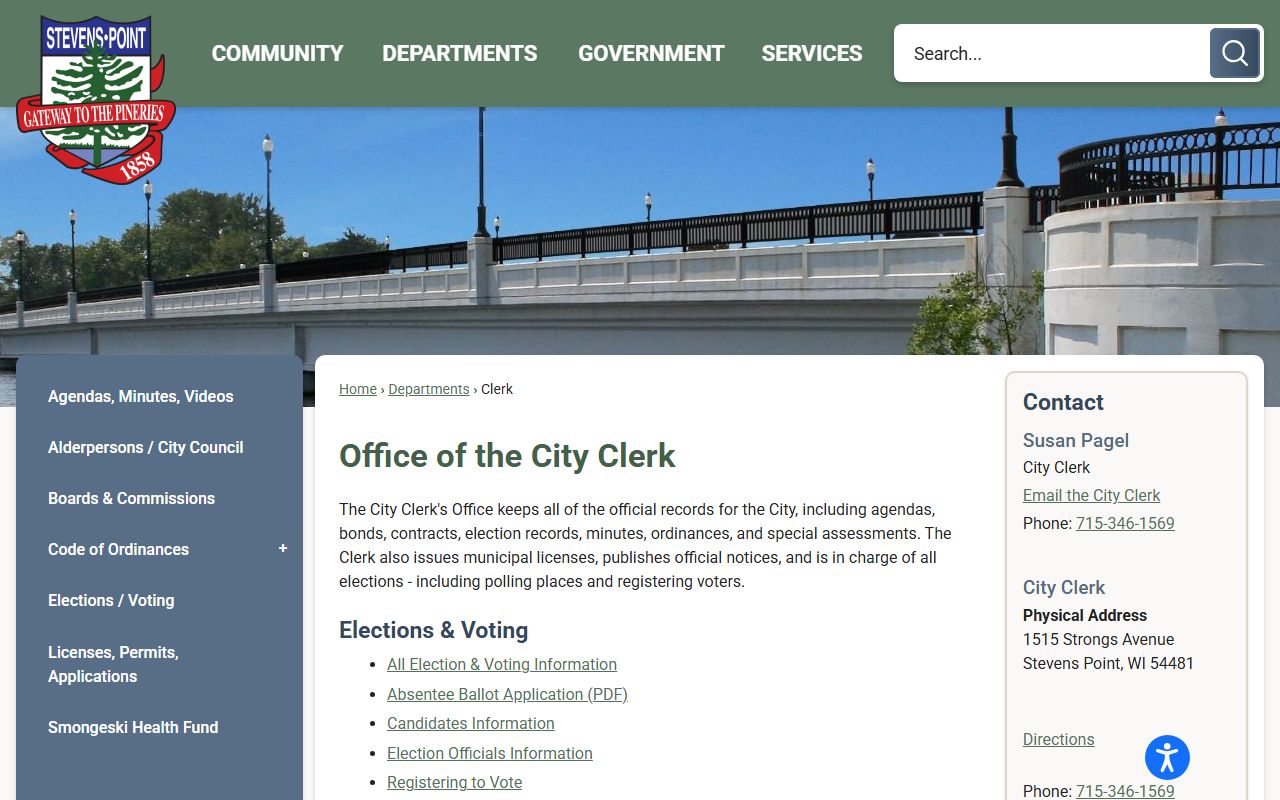 Stevens Point marriage records city clerk page