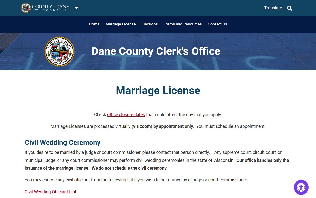 Sun Prairie marriage records Dane County Clerk page