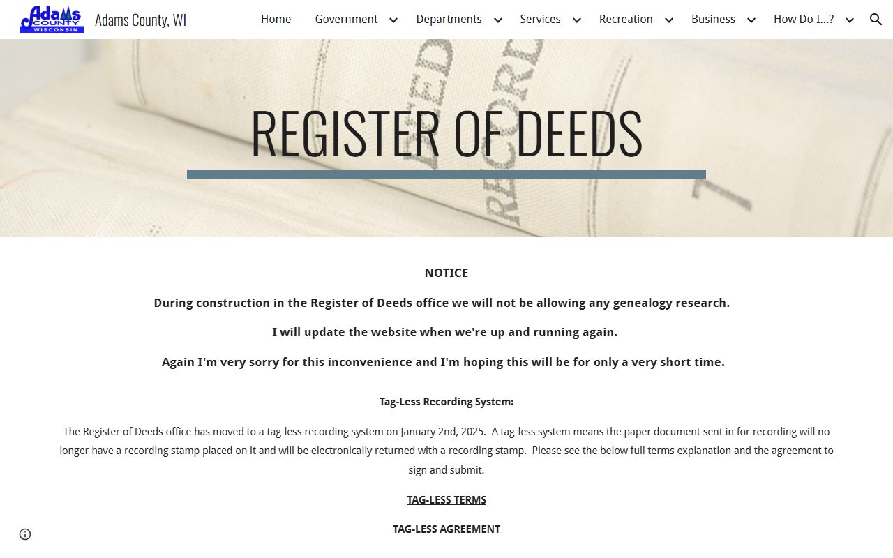Adams County marriage records Register of Deeds office