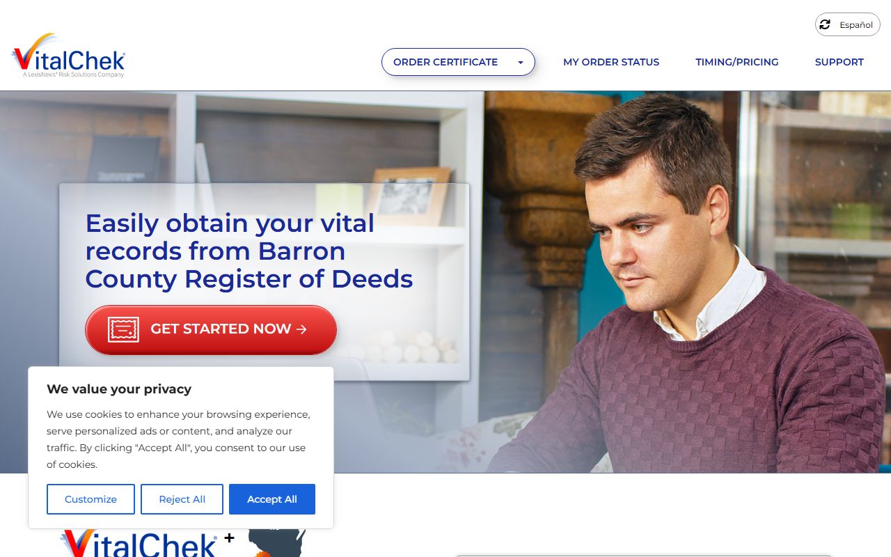 Barron County marriage records online ordering through VitalChek