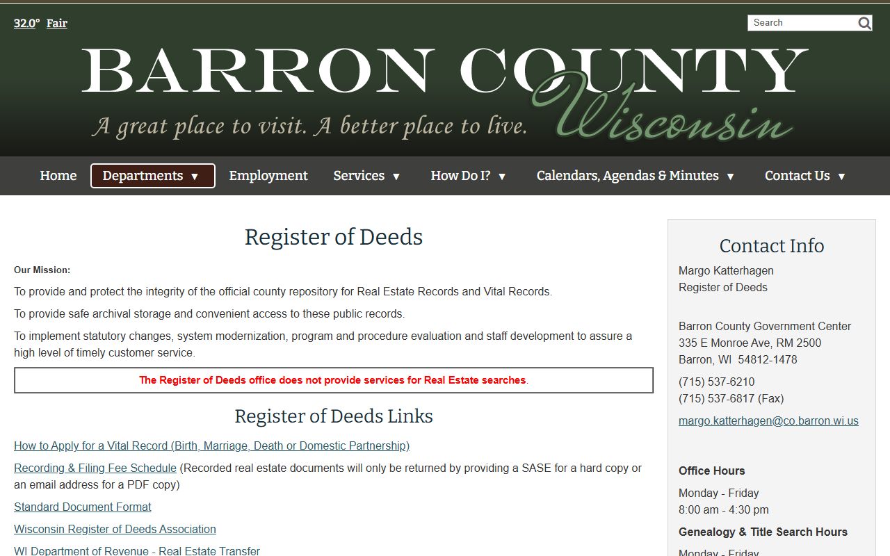Barron County marriage records at the Register of Deeds