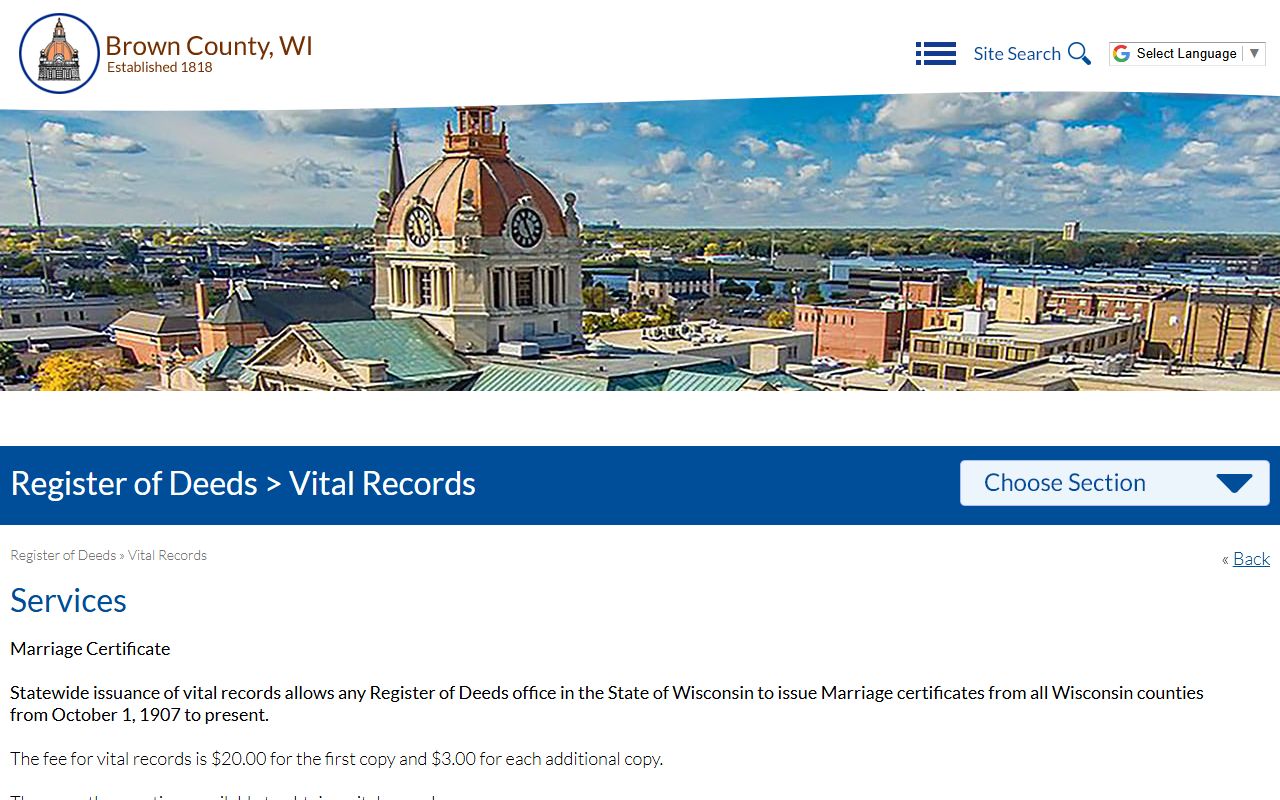 Brown County marriage records marriage certificate service