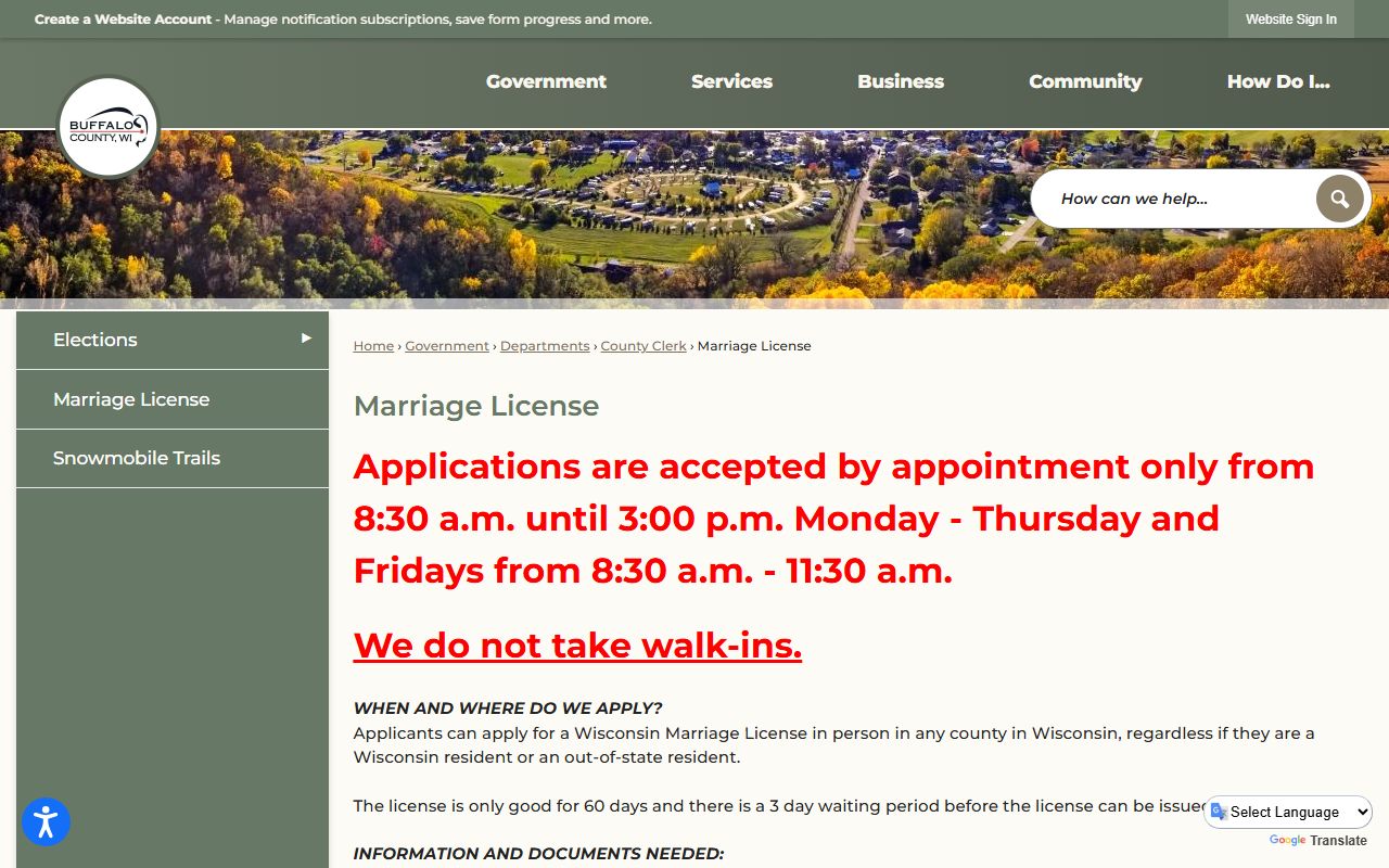 Buffalo County marriage records county clerk page