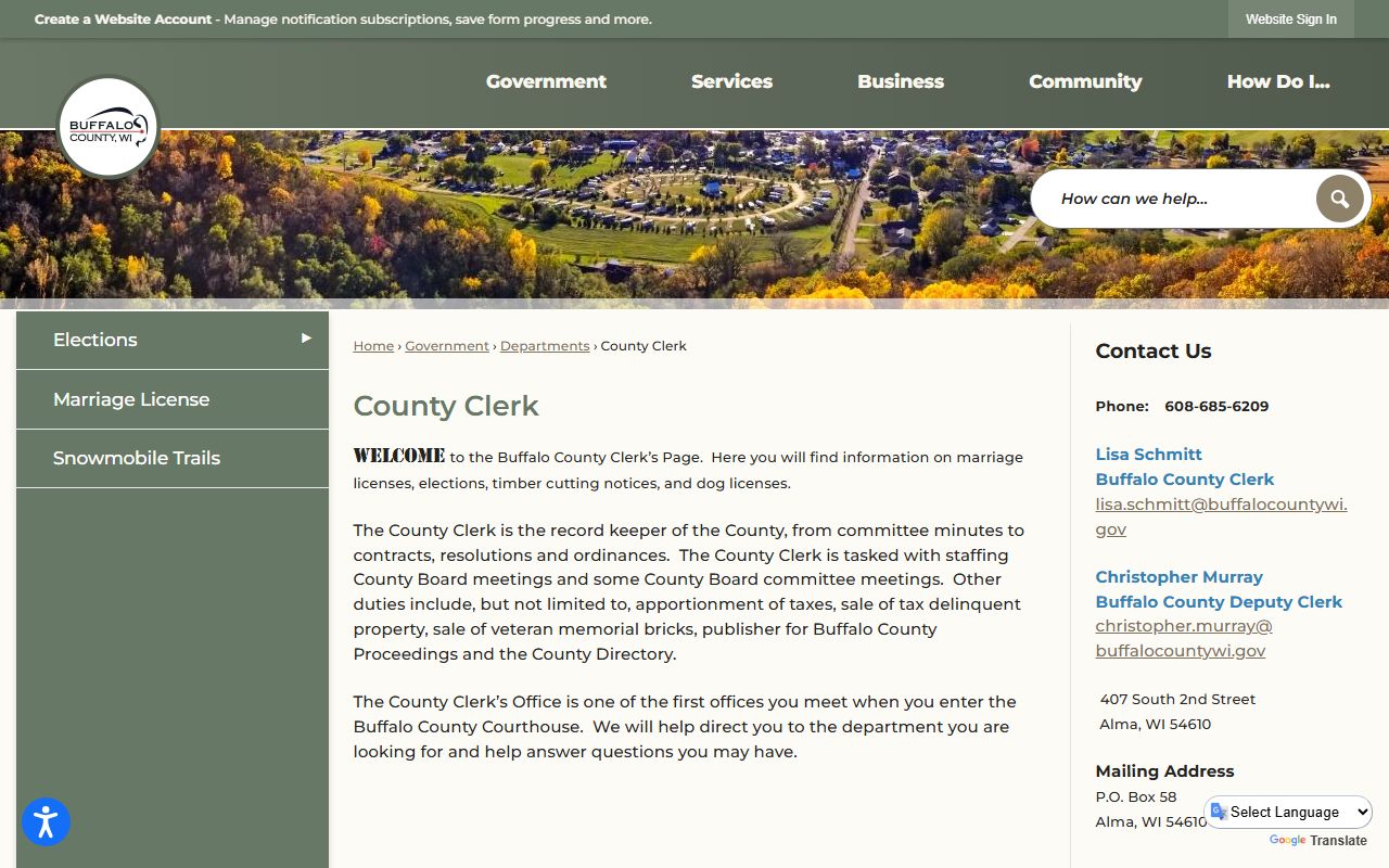 Buffalo County marriage records county clerk and license page