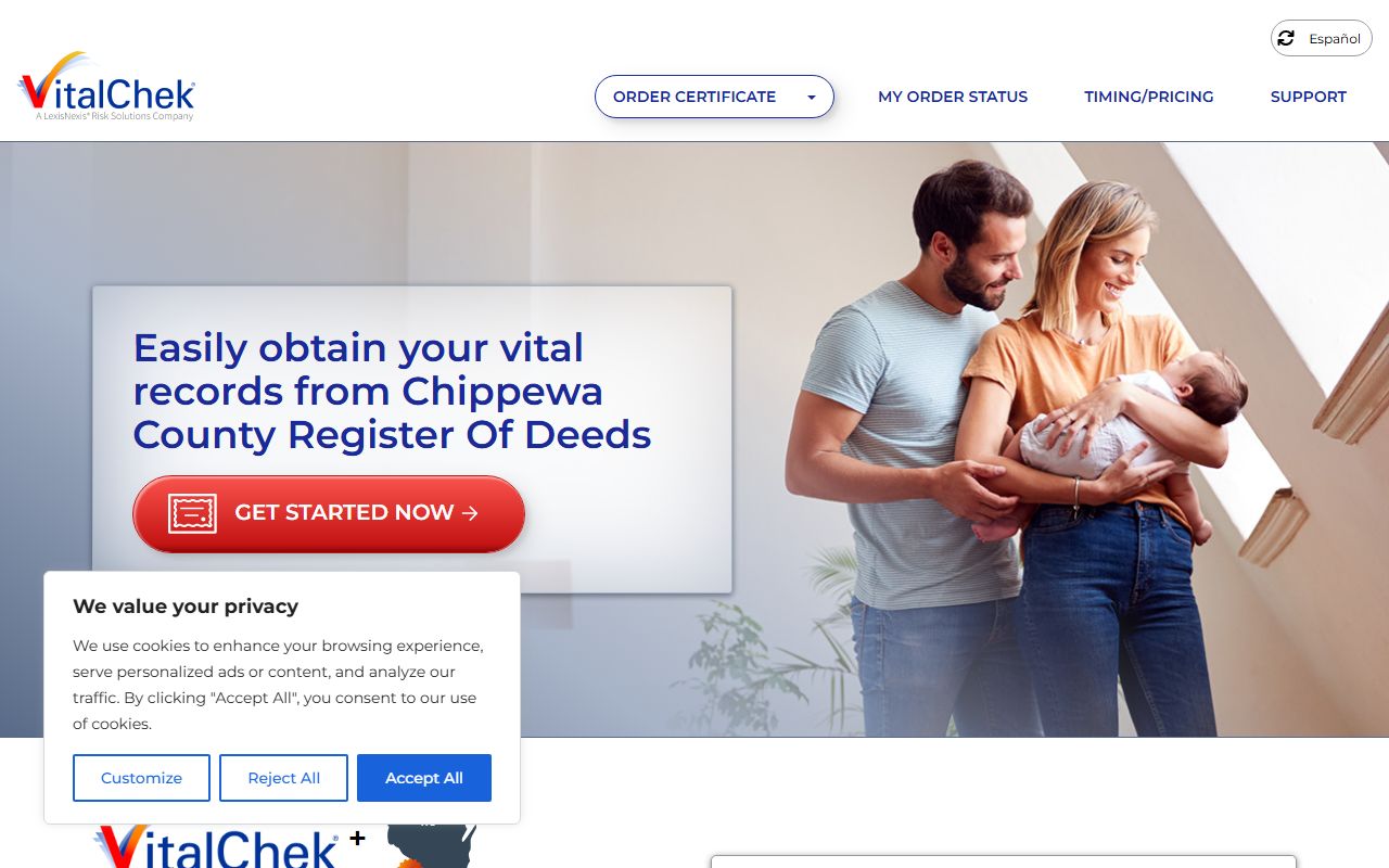 Chippewa County marriage records VitalChek ordering page