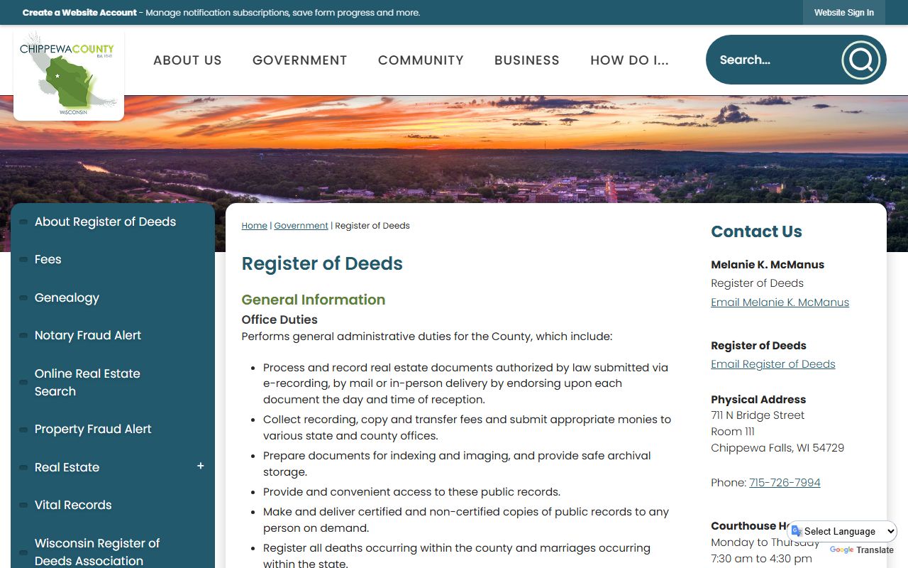 Chippewa County marriage records Register of Deeds office