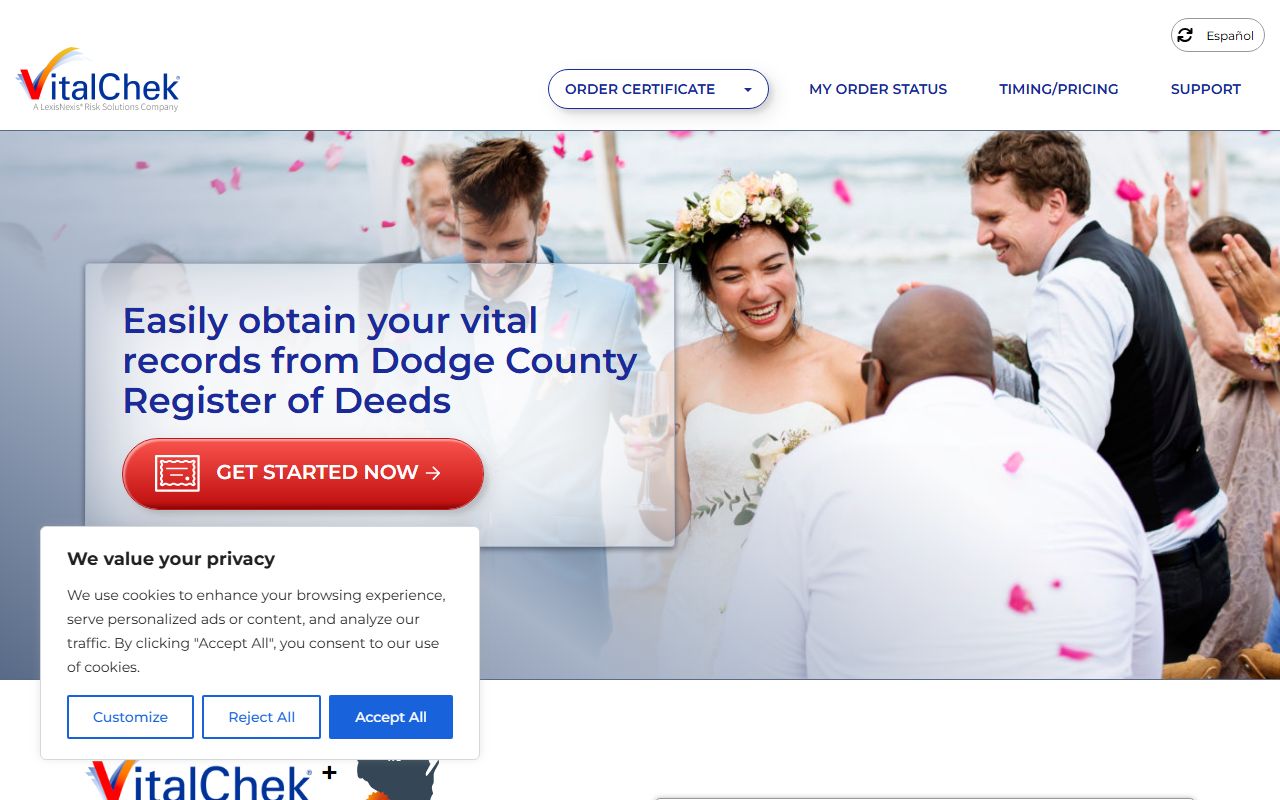 Dodge County marriage records VitalChek ordering page