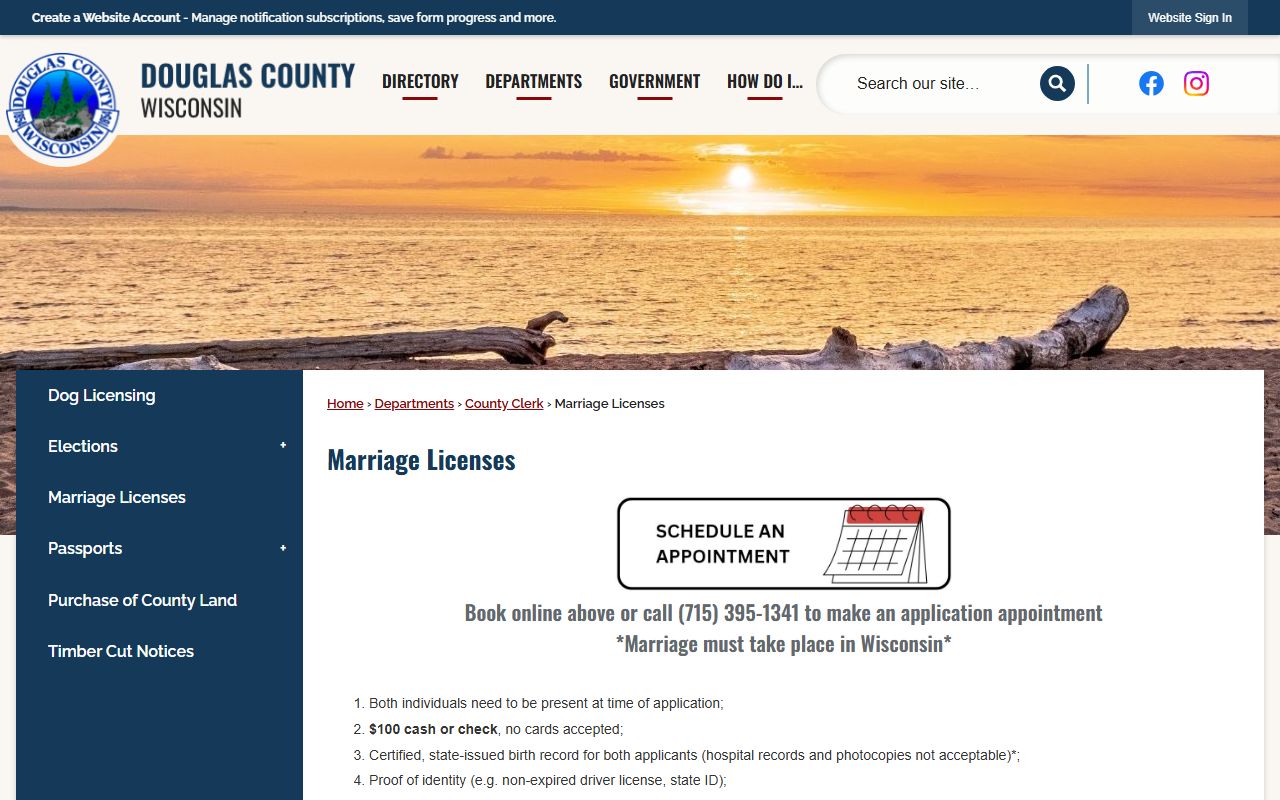 Douglas County marriage records county clerk license page