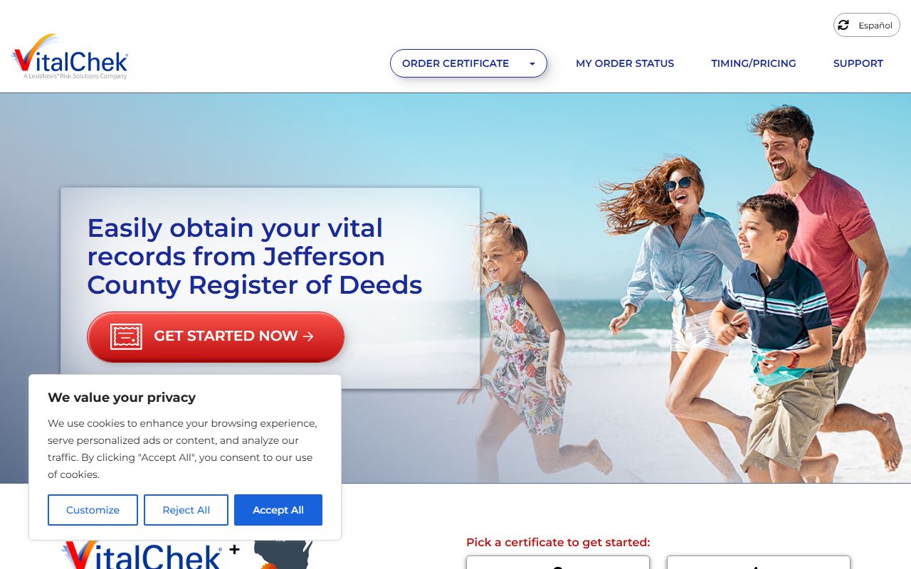 Jefferson County marriage records VitalChek ordering page