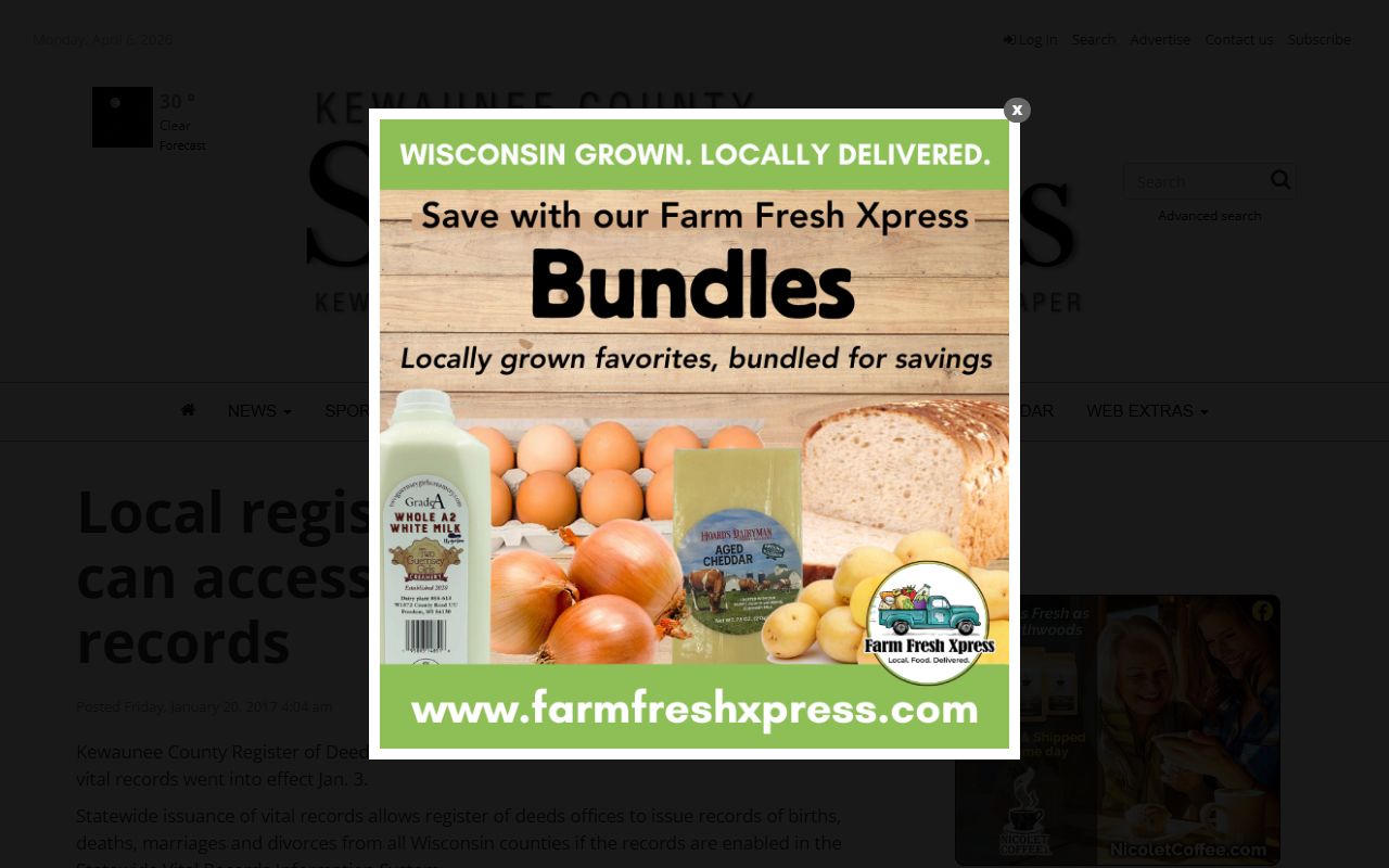 Kewaunee County marriage records statewide issuance article