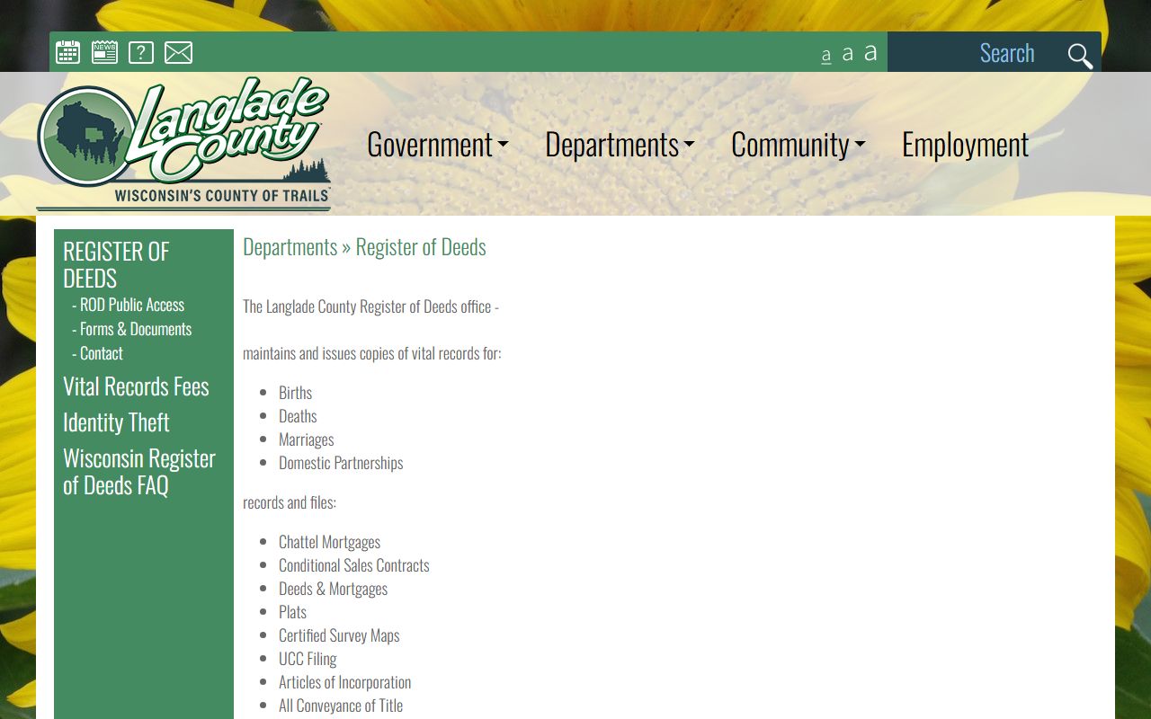 Langlade County marriage records register of deeds page