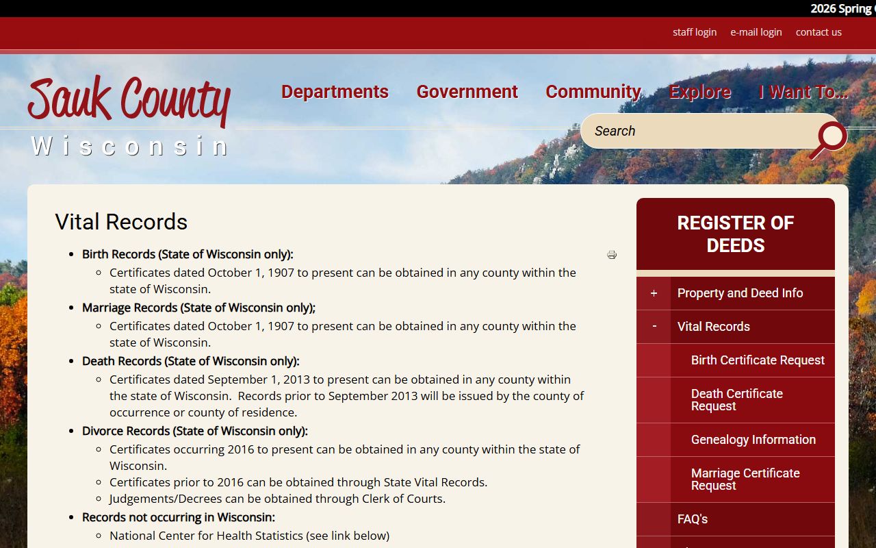 Sauk County marriage records register of deeds page