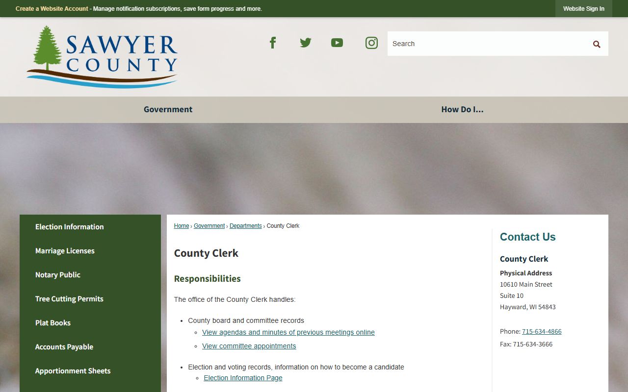Sawyer County marriage records county clerk office