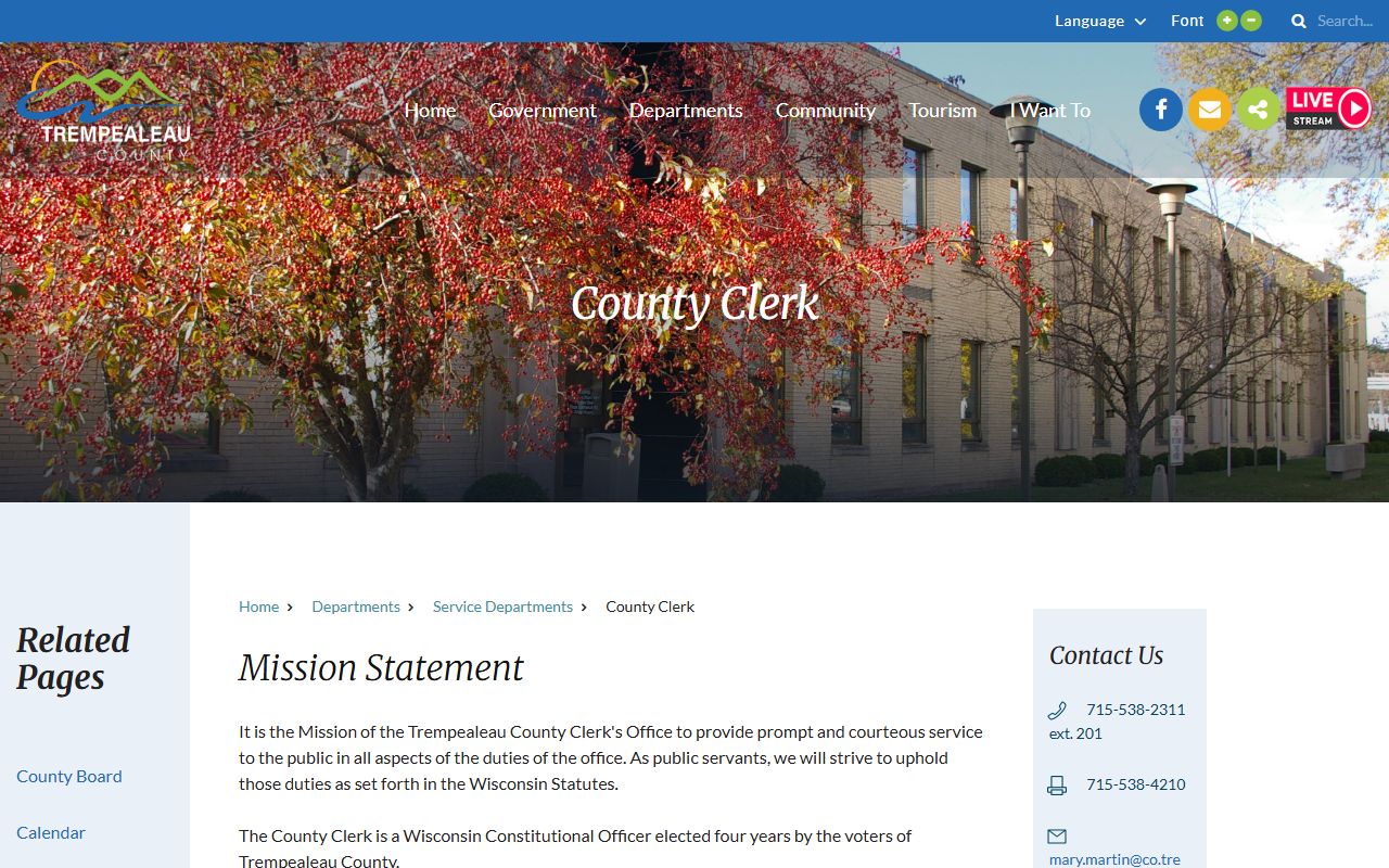 Trempealeau County marriage records county clerk services page