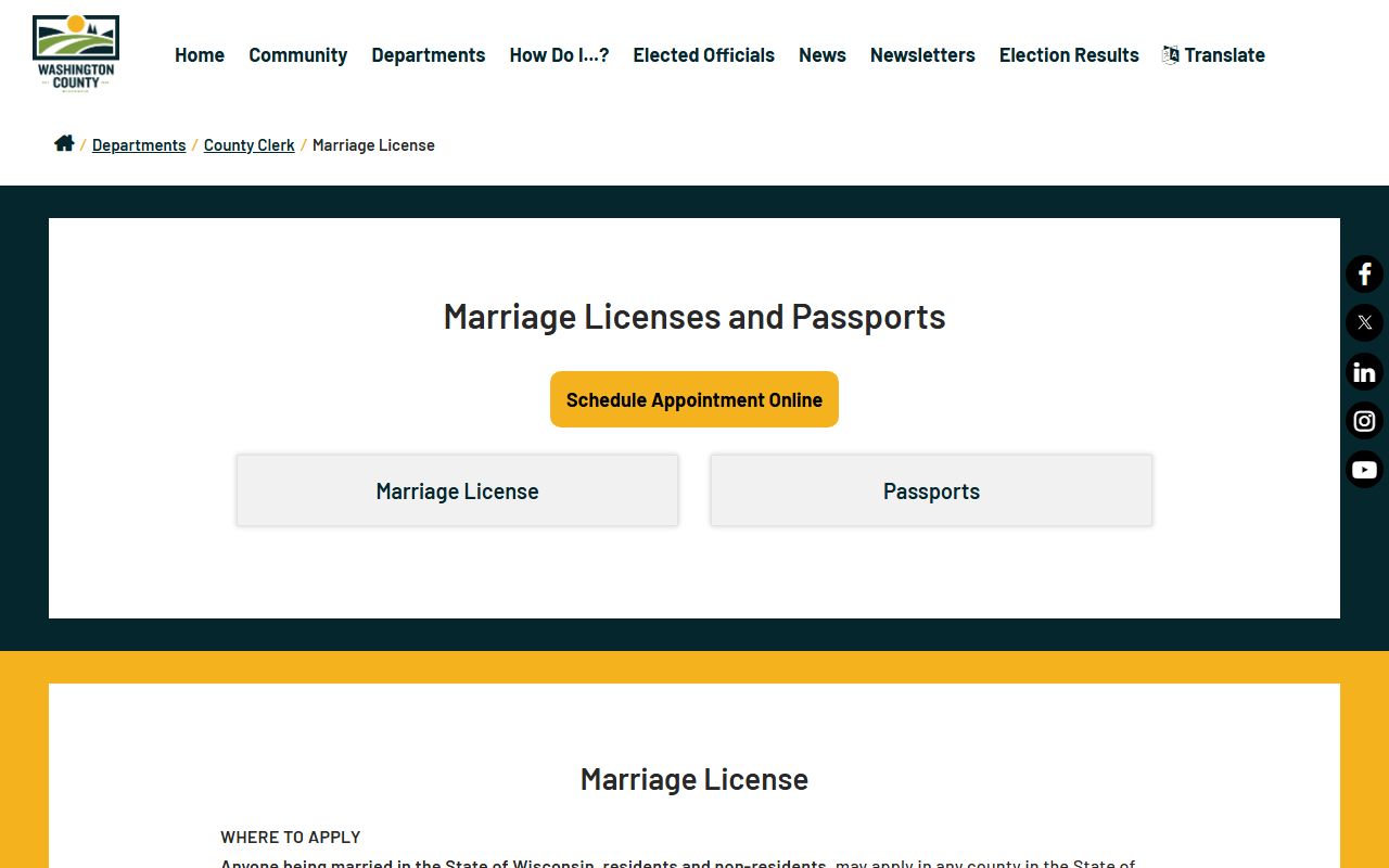 Washington County marriage records county clerk page
